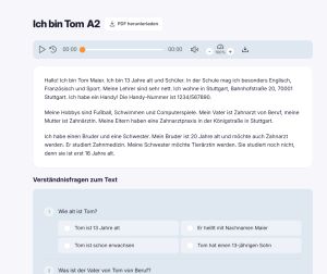 Captura de ecrã de exercícios de leitura